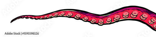 Purple octopus tentacles reaching upwards, squid-like marine animal body parts protruding from out of frame, cut for food or frame design, cartoon colour sketch anime vector illustration. 