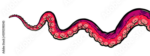 Purple octopus tentacles reaching upwards, squid-like marine animal body parts protruding from out of frame, cut for food or frame design, cartoon colour sketch anime vector illustration. 