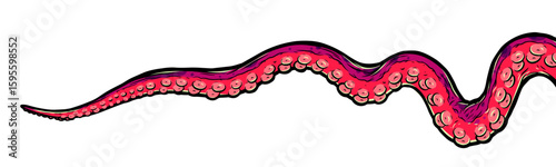 Purple octopus tentacles reaching upwards, squid-like marine animal body parts protruding from out of frame, cut for food or frame design, cartoon colour sketch anime vector illustration. 