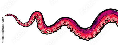 Purple octopus tentacles reaching upwards, squid-like marine animal body parts protruding from out of frame, cut for food or frame design, cartoon colour sketch anime vector illustration. 