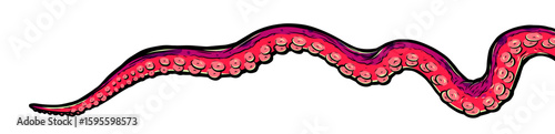 Purple octopus tentacles reaching upwards, squid-like marine animal body parts protruding from out of frame, cut for food or frame design, cartoon colour sketch anime vector illustration. 