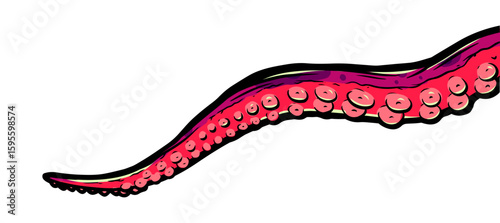 Purple octopus tentacles reaching upwards, squid-like marine animal body parts protruding from out of frame, cut for food or frame design, cartoon colour sketch anime vector illustration. 