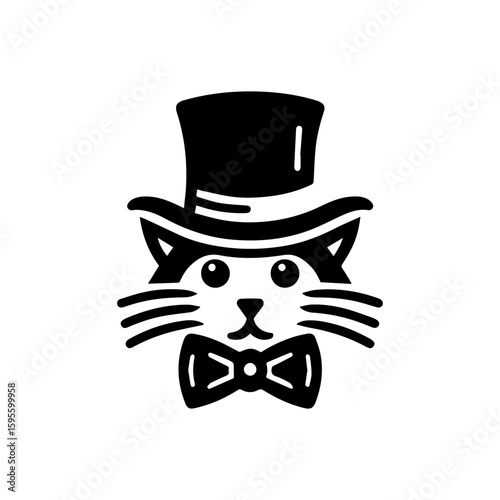 Dapper Cat in Top Hat and Bow Tie Illustration.