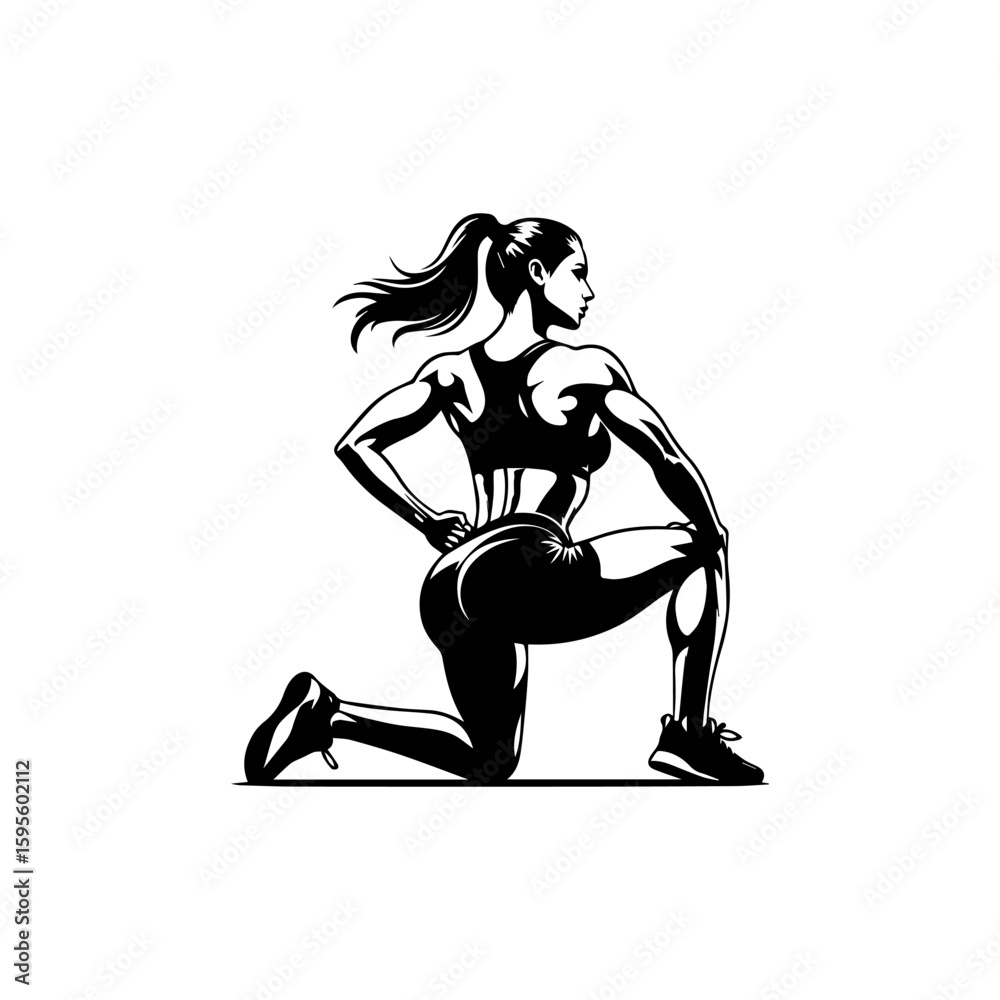 Obraz premium Powerful Female Athlete in a Dynamic Kneeling Pose.
