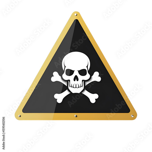 Yellow triangle danger warning sign with skull symbol icon: toxic hazard risk