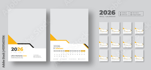 Editable 2026 wall calendar template | 12-month printable planner layout | Minimal vector design for home, office, or studio