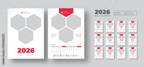 2026 wall calendar | Clean 12-month editable layout | Printable vector planner starting on Monday