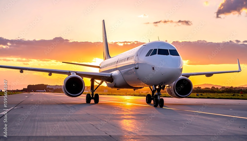 Obraz premium Airplane on tarmac at sunset