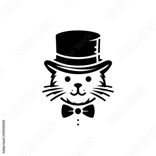 Sophisticated Cat Wearing Top Hat and Bow Tie in Elegant Silhouette.