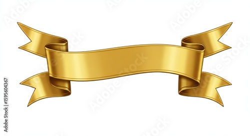 Elegant golden ribbon banner on a white background, featuring smooth curves and a glossy finish, ideal for celebrations.