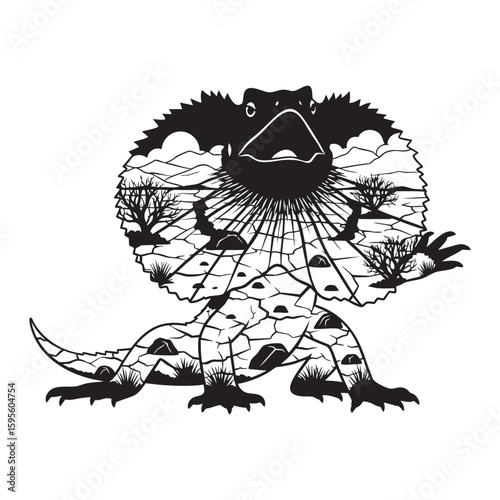 Chlamydosaurus lizard with an outback double exposure scene
