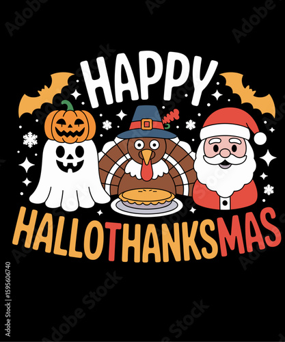 Happy Hallothanksmas Ghost Turkey Pumpkin Christmas