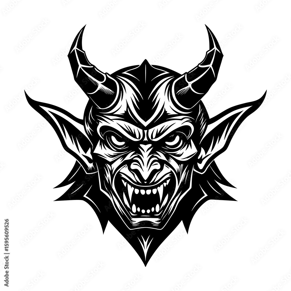 Fototapeta premium Demon Face With Horns Vector