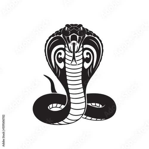A stylized king cobra mascot with a decorative pattern design
