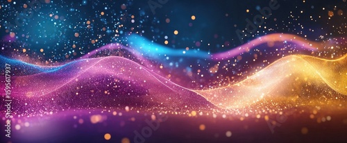 Abstract ethereal waves of vibrant, glowing particles