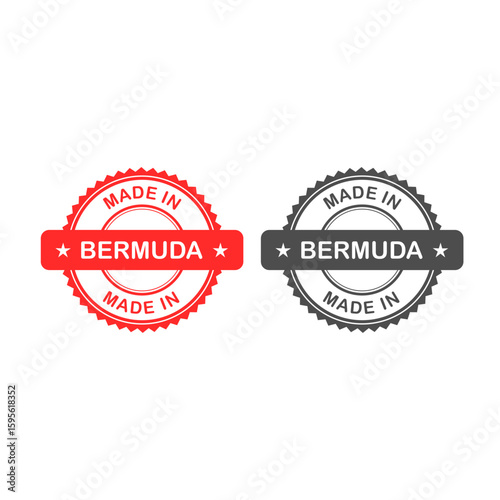 "Made in Bermuda" stamp set in red and black, ideal for product labeling and trade.
