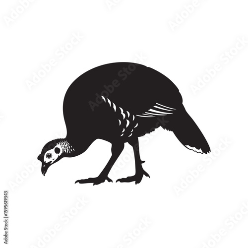 A simple silhouette of a wild turkey foraging for its food
