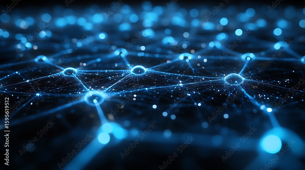 Obraz premium A network of interconnected nodes, glowing with a bright blue light.