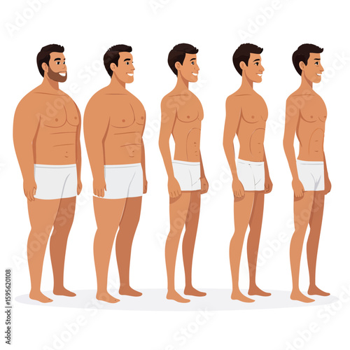 Side View of Man's Body Transformation from Overweight to Fit