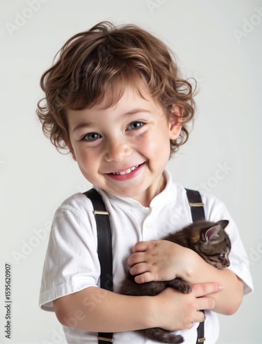 little boy with kitten