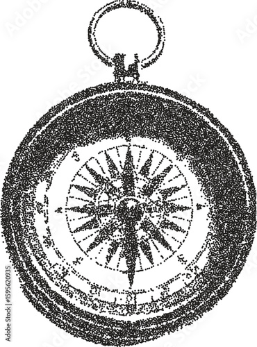 Compass vintage y2k stipple art, navigation halftone stipple brutalist retro vector png with transparent background, north 2000s aesthetic photocopy effect tattoo