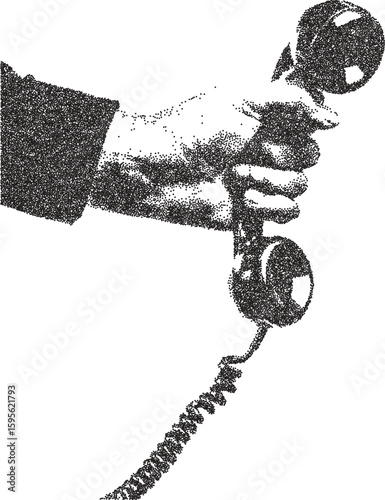 Telephone vintage y2k stipple art, dial halftone stipple brutalist retro vector png with transparent background, ring 2000s aesthetic photocopy effect tattoo