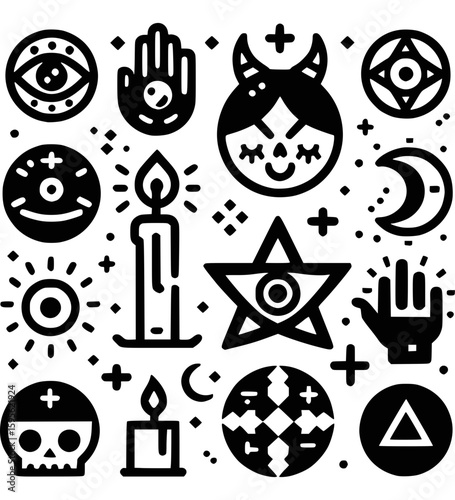 Sigille des Asmodeus – Mystisches Icon-Set in Schwarz-Weiß - 2
