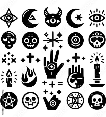 Sigille des Asmodeus – Mystisches Icon-Set in Schwarz-Weiß - 3