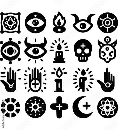 Sigille des Asmodeus – Mystisches Icon-Set in Schwarz-Weiß - 4