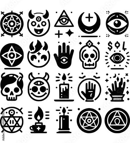 Sigille des Asmodeus – Mystisches Icon-Set in Schwarz-Weiß - 7