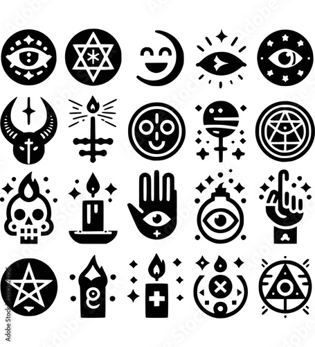 Sigille des Asmodeus – Mystisches Icon-Set in Schwarz-Weiß - 10