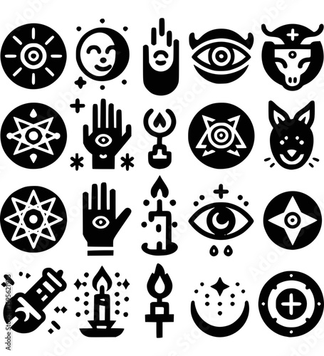 Sigille des Asmodeus – Mystisches Icon-Set in Schwarz-Weiß - 5