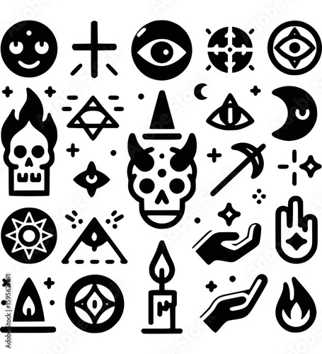 Sigille des Asmodeus – Mystisches Icon-Set in Schwarz-Weiß - 9
