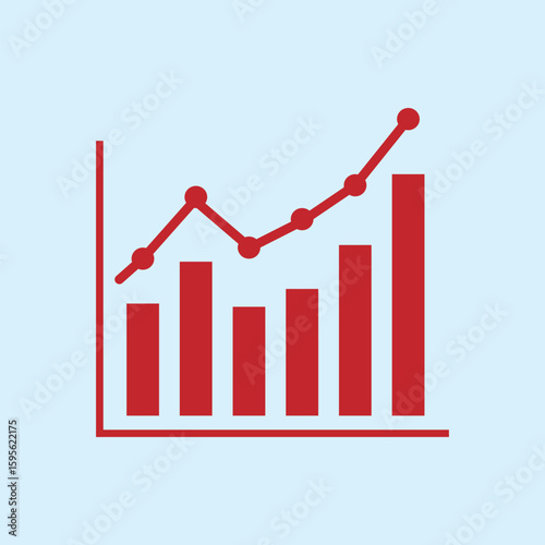 Red bar and line charts that visually show the growth and increase of business data, suitable for presentations or financial reports.