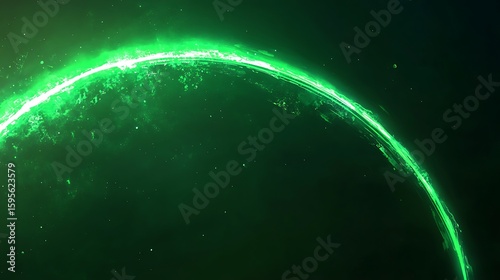 Glowing green ringed celestial body