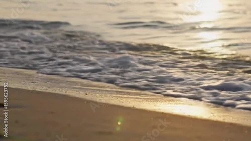 Slow Motion Ocean Waves on Golden Sand Beach at Sunrise – 1080p HD