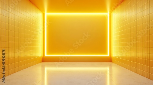 Empty yellow room with neon frame