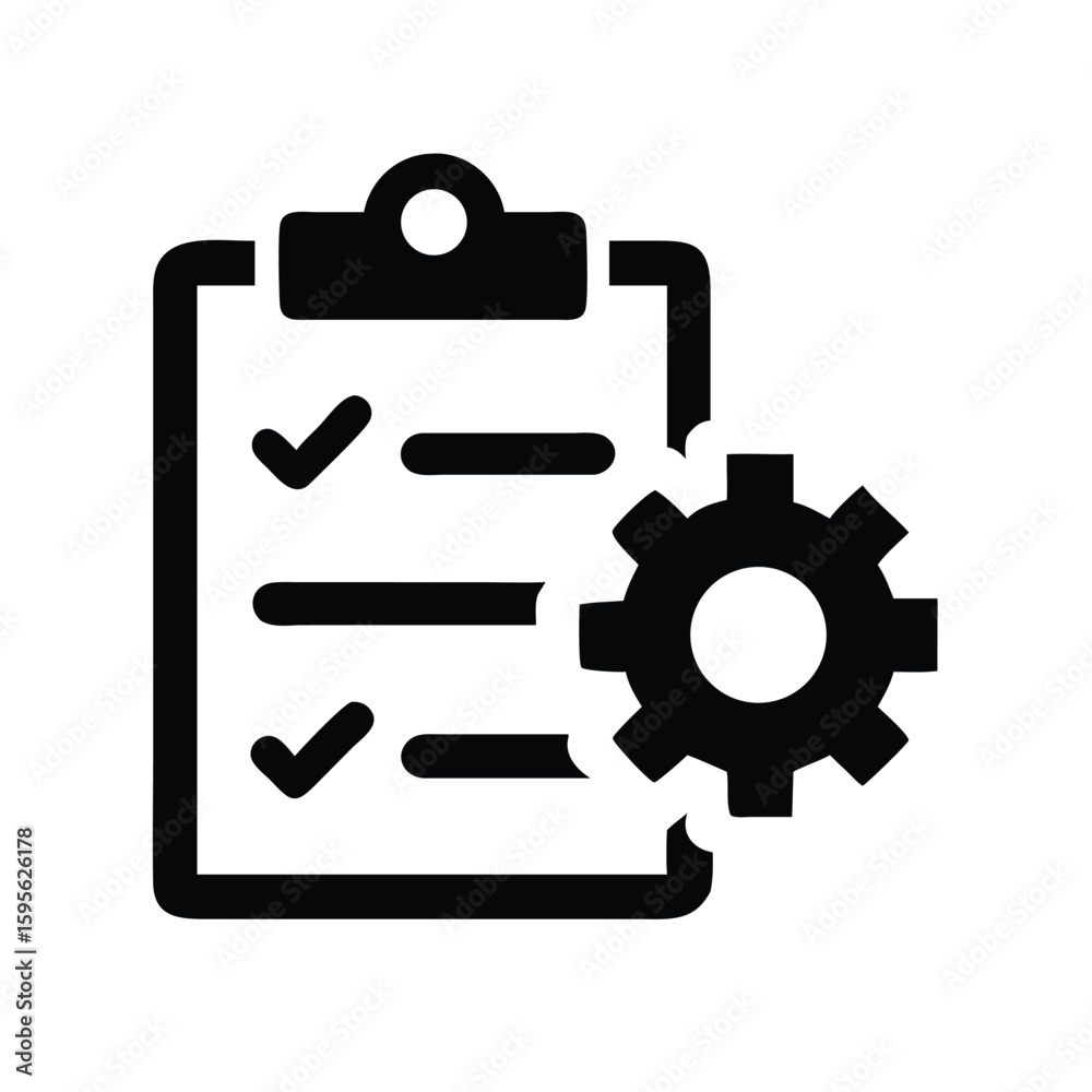 Checklist with gear configuration settings icon for process management and task automation tool Checklist with gear configuration settings icon for process management and task automation tool