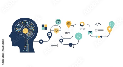 Conceptual Illustration of Artificial Intelligence and Human Mind 