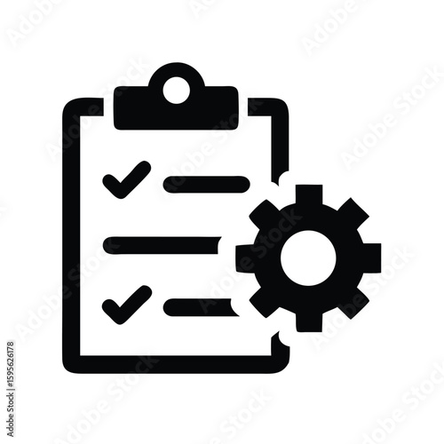 Checklist with gear configuration settings icon for process management and task automation tool