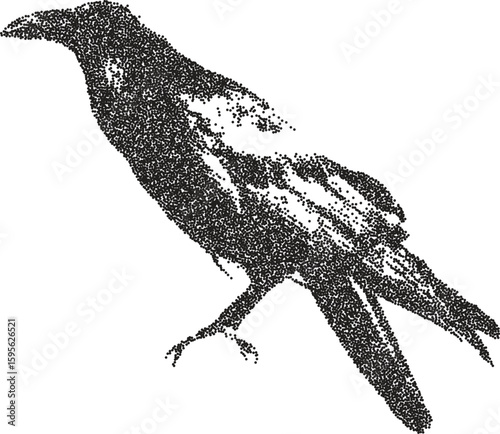 Raven vintage y2k stipple art, crow halftone stipple brutalist retro vector png with transparent background, ominous 2000s aesthetic photocopy effect tattoo