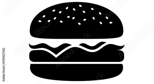 A Delicious Black Silhouette of a Classic Hamburger Featuring a Bun Patty and Condiments Making it a Perfect Representation of Fast Food Cuisine