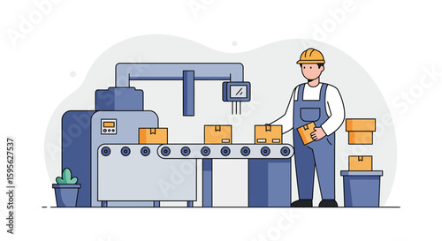 Modern Industrial Manufacturing Facility with Robotic Automation and Human Operator Overseeing Production Line Processes Efficiently