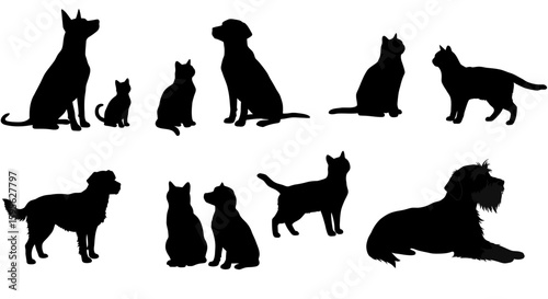A Charming Collection of Silhouetted Canine and Feline Companions Showcasing Their Distinctive Poses and Forms