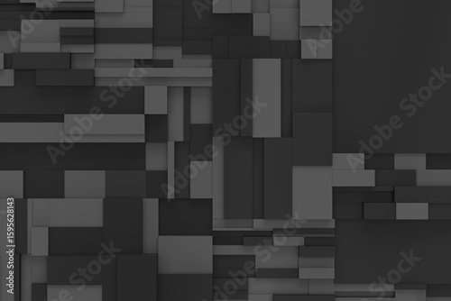 Greeble Grid Background – Futuristic 3D Abstract Blocks in Matte Black and Electric Blue, Featuring a Cinematic Tech Look with Modular Geometry and High-Contrast Blueprint Style