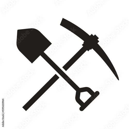 Crossed shovel and pickaxe Icon. Symbol for digging and construction