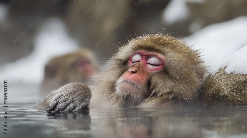 Obraz premium Snow monkey relaxing in hot spring