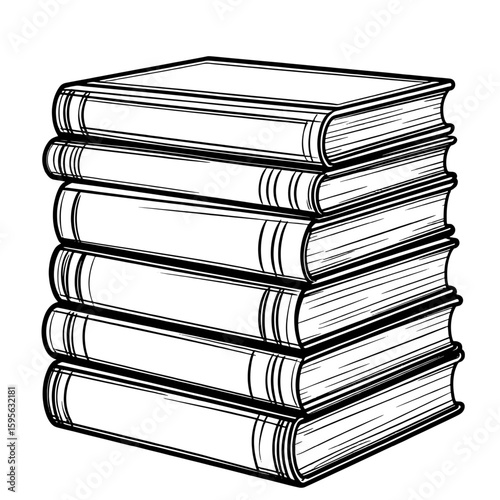 A stack of books, silhouetted black and white drawing. Vector illustration. Books are isolated on a white background. Theme schools, libraries, bookstores