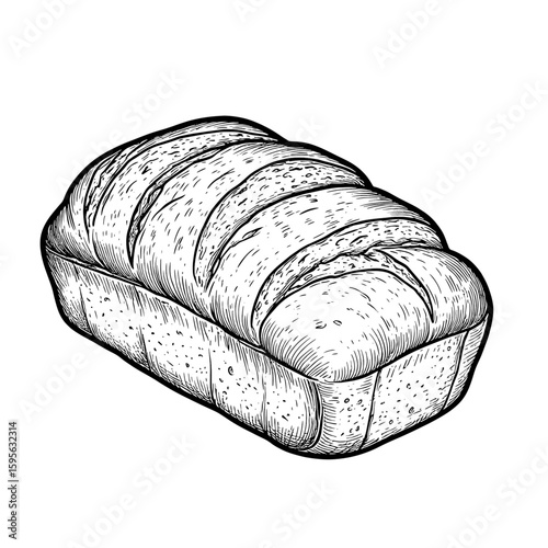 Delicious bread with a crispy crust, black and white sketch. Vector illustration. Classic breakfast pastries, isolated on a white background. The theme of a coffee shop, textiles and a cozy home