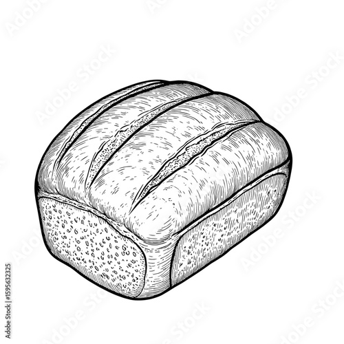 Delicious bread with a crispy crust, black and white sketch. Vector illustration. Classic breakfast pastries, isolated on a white background. The theme of a coffee shop, textiles and a cozy home